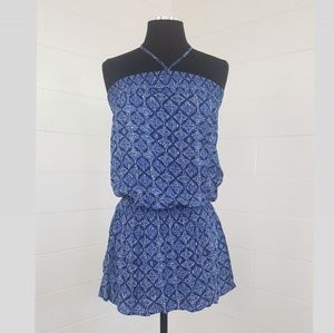 F21 Halter Strapless Blue Print Vacation Dress